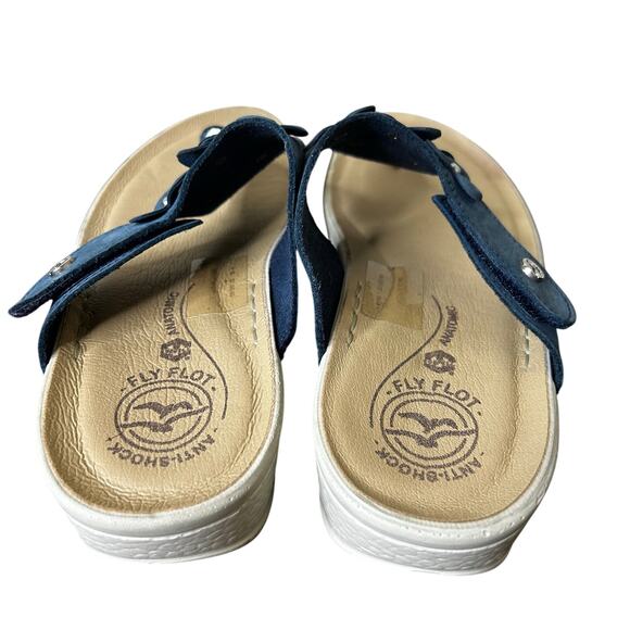 Fly Flot Sandals Size 39/US 7 Blue Floral Toe Post Platform Comfort - Picture 5 of 6